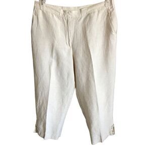 Ruby Rd. Linen blend khaki Capri cropped SZ 12 Petite straight leg sequin trim